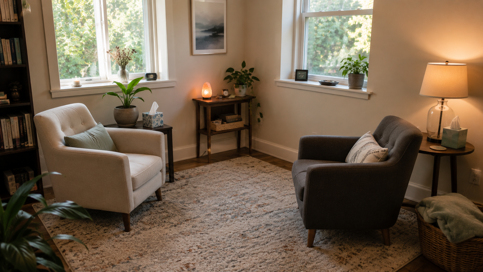 A therapy room used for Internal Family Systems sessions at the Center for Mind Body Balance in Saddle River, NJ