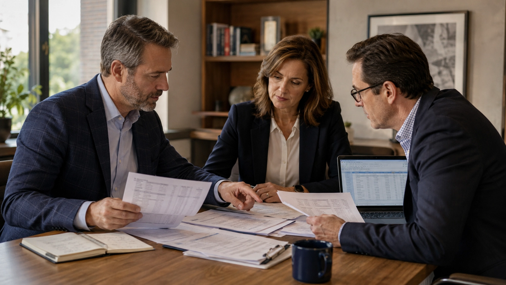 Falcon Consulting Group advisors conducting a forensic accounting review of corporate financial records