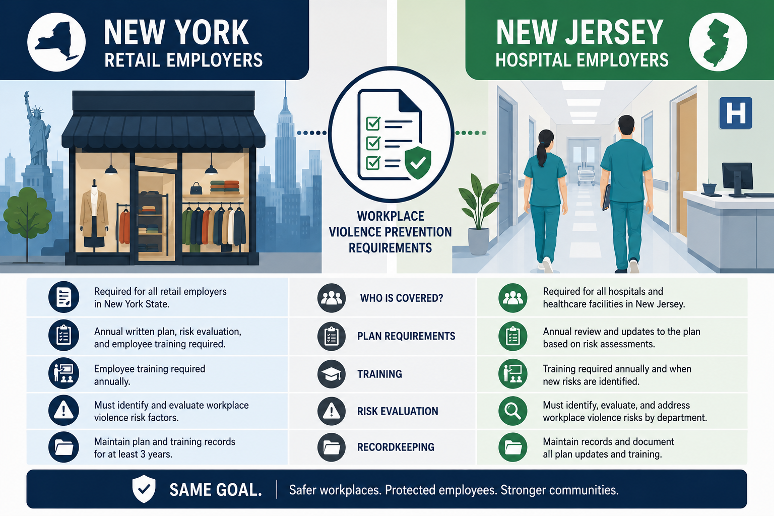 Comparison of New York and New Jersey workplace violence prevention requirements for employers