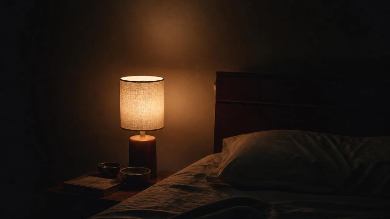 A bedside lamp lit in the early hours, representing grief-related insomnia and sleep support in Bergen County, NJ
