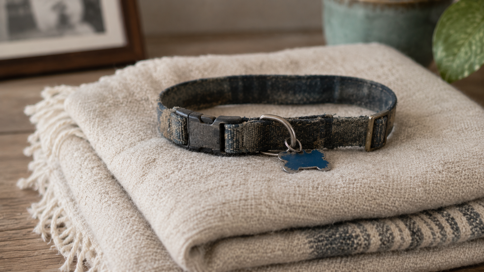 A favorite collar resting on a folded blanket, representing grief support for pet loss in Bergen County, NJ