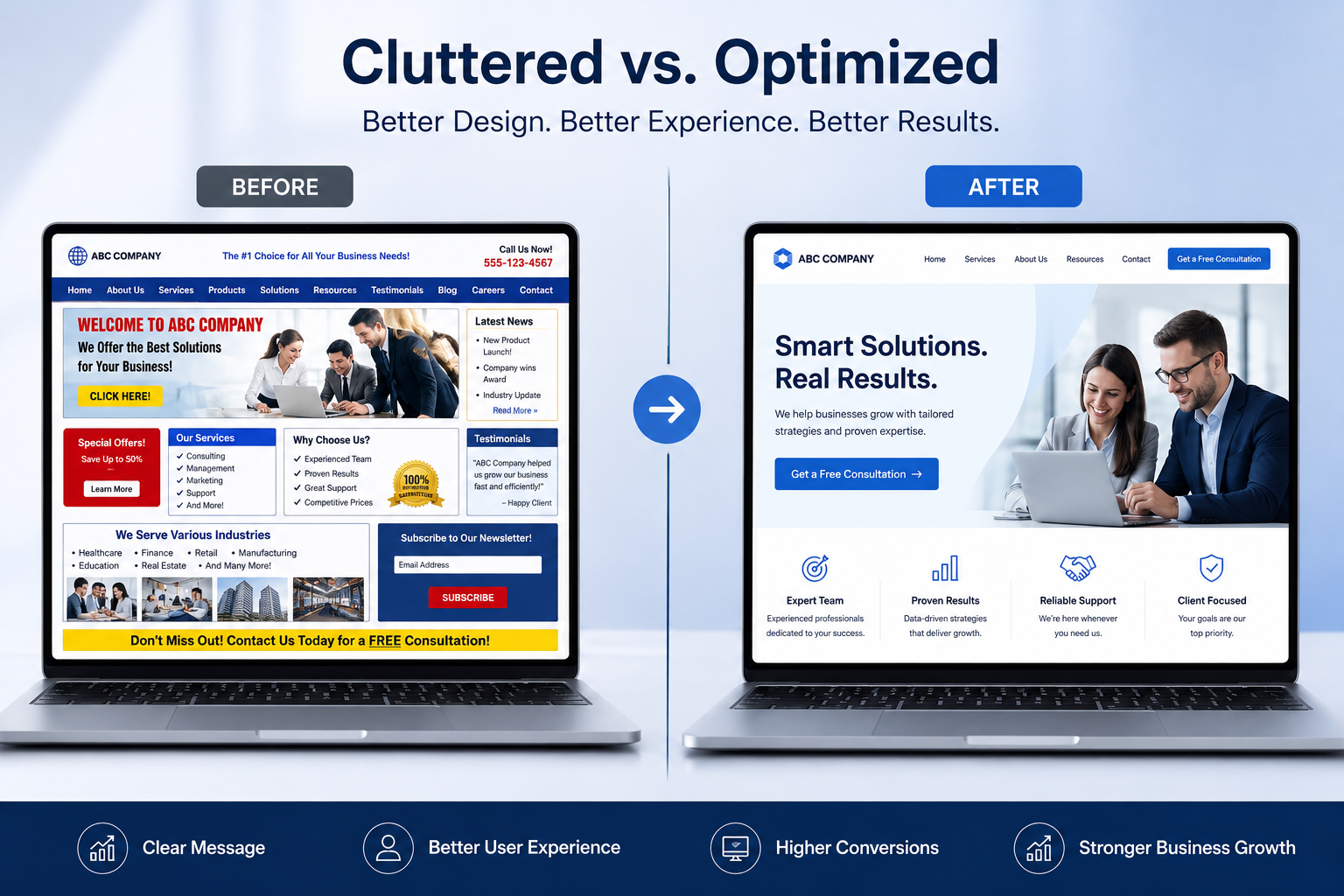 Before and after of a New Jersey small business web page optimized for SEO conversions